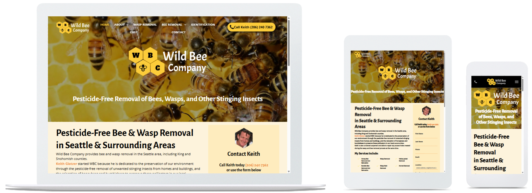 Wild Bee Company desktop webs site, tablet design, and mobile web design