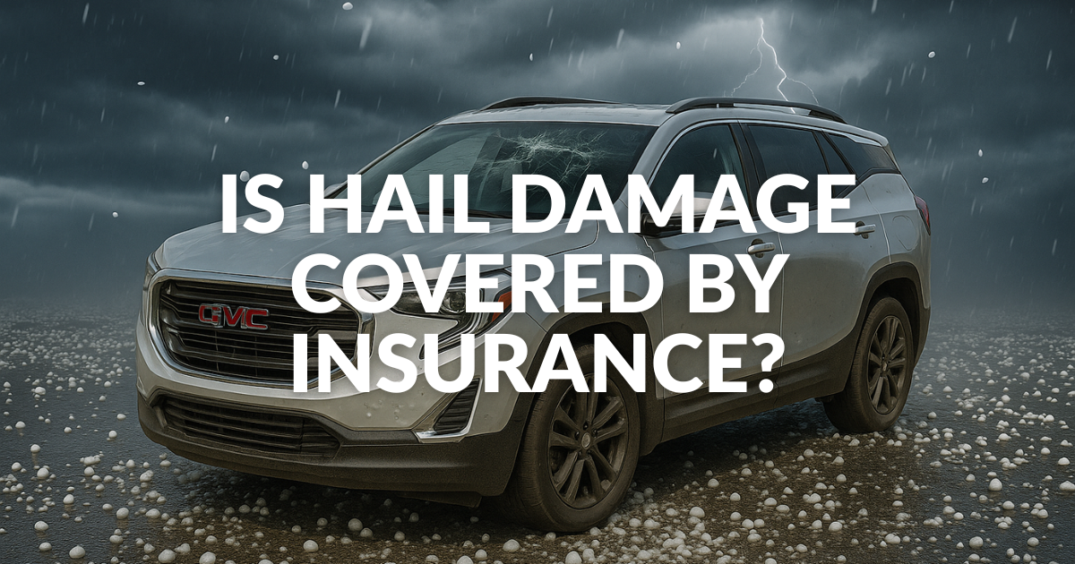 Car with hail damage dents and cracked windshield, blog about insurance coverage for hail damage rep