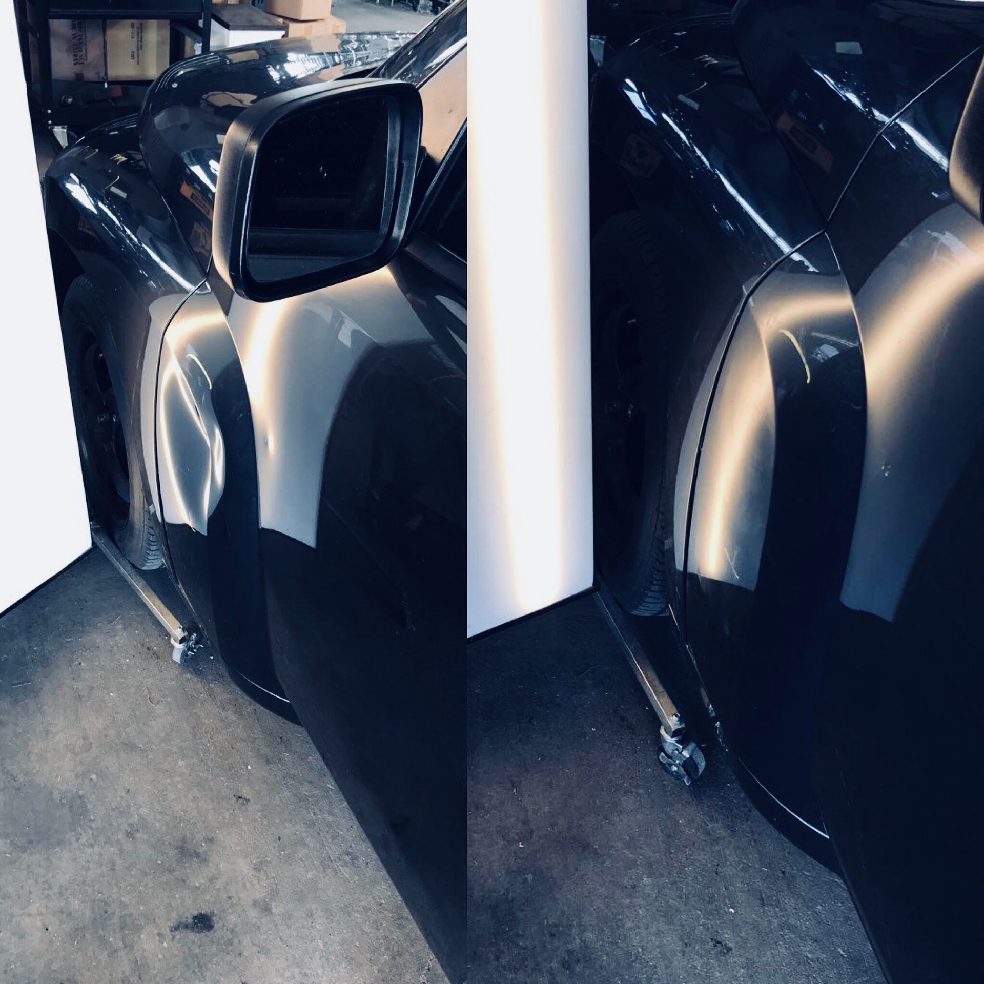 before and after paintless dent repair from Hail Center