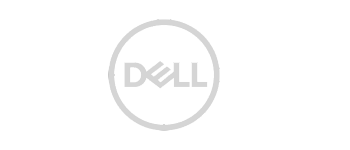 A white dell logo in a circle on a white background.