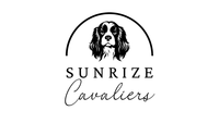 A black and white logo for sunrise cavaliers with a dog in a circle.