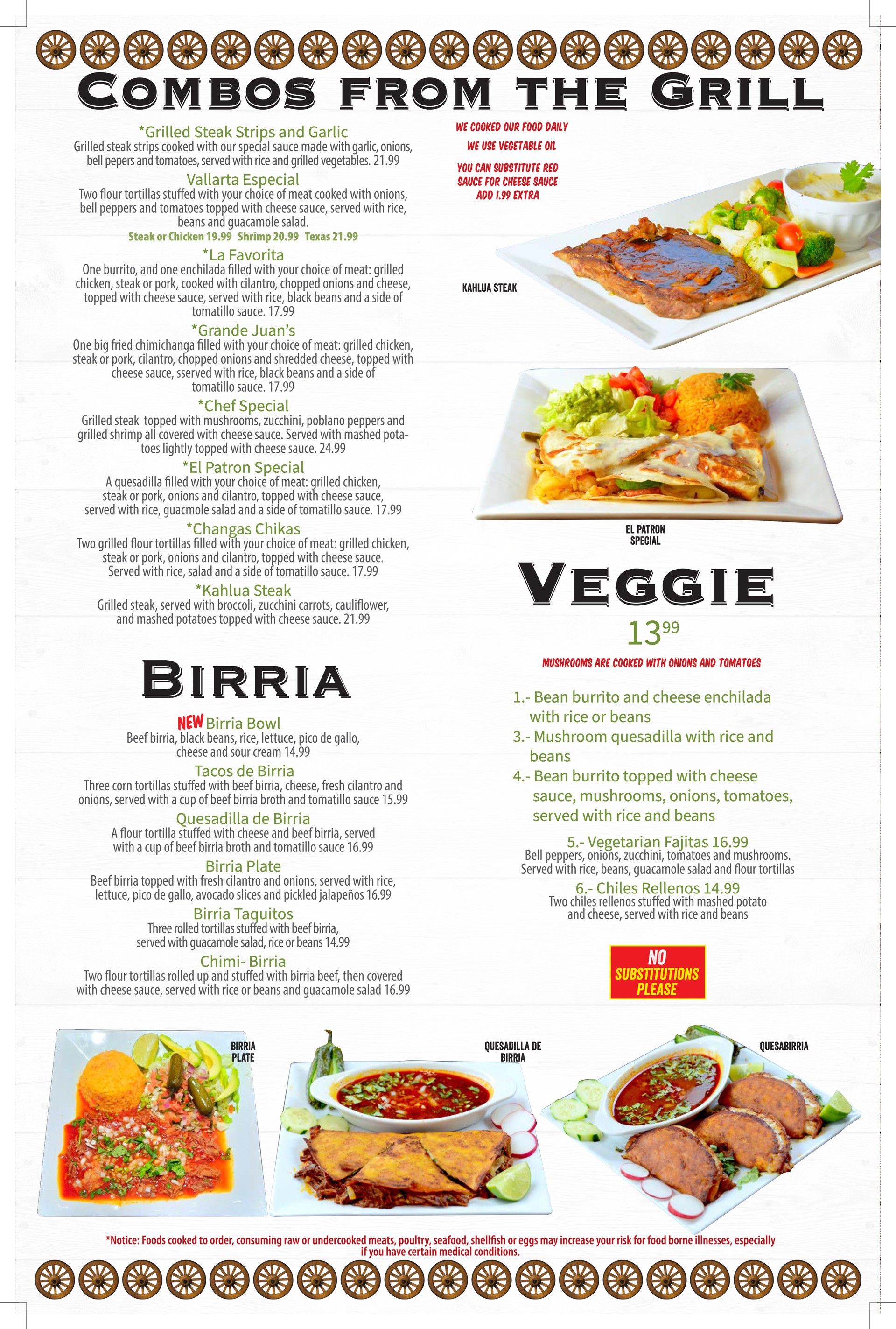 Menu with 