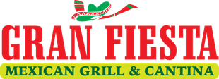 Logo for Gran Fiesta Mexican Grill & Cantina. Red text with green and yellow accents, sombrero graphic. Logo for Gran Fiesta Mexican Grill & Cantina. Red text with green and yellow accents, sombrero graphic.