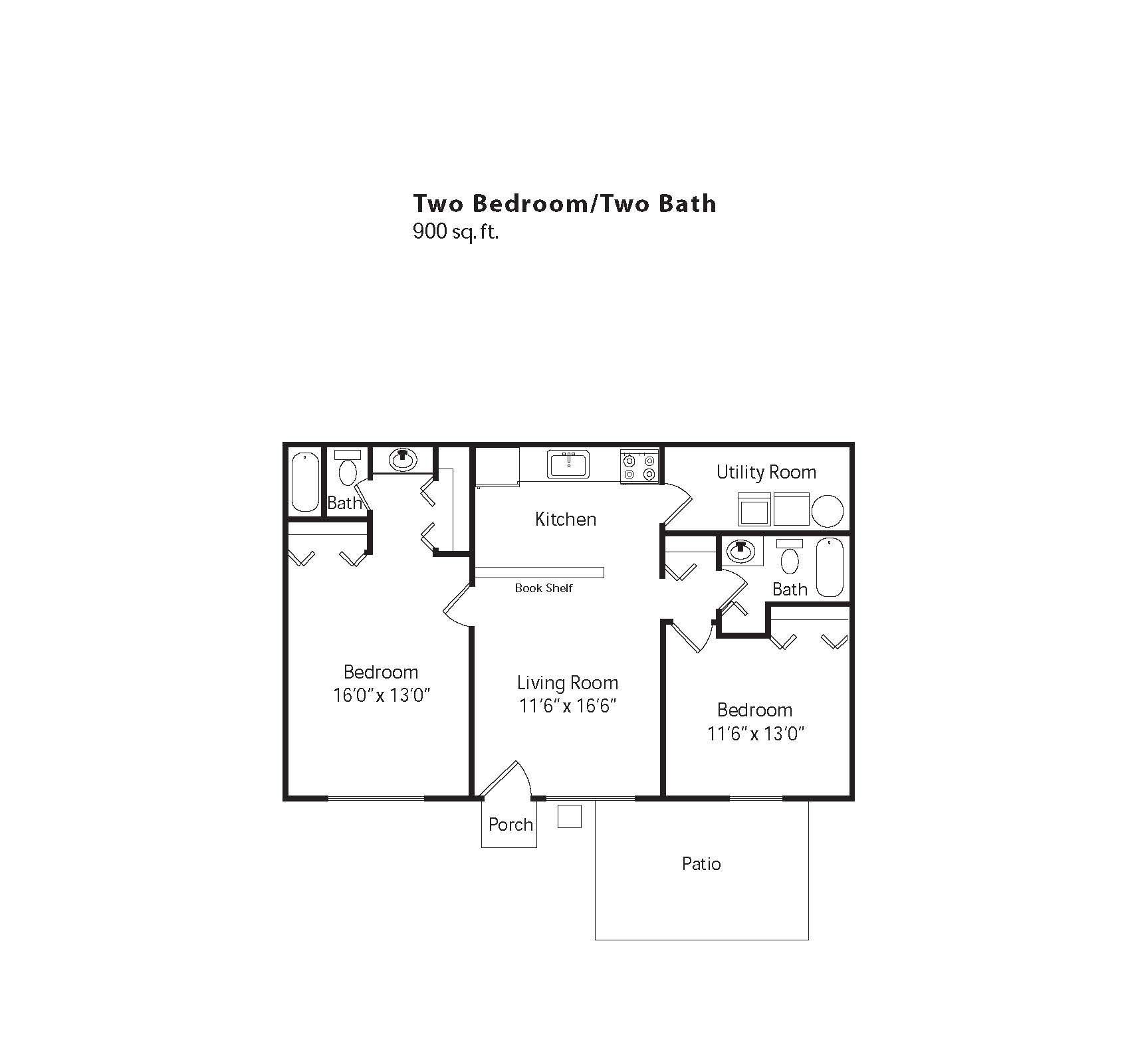 A black and white floor plan of a two bedroom apartment.