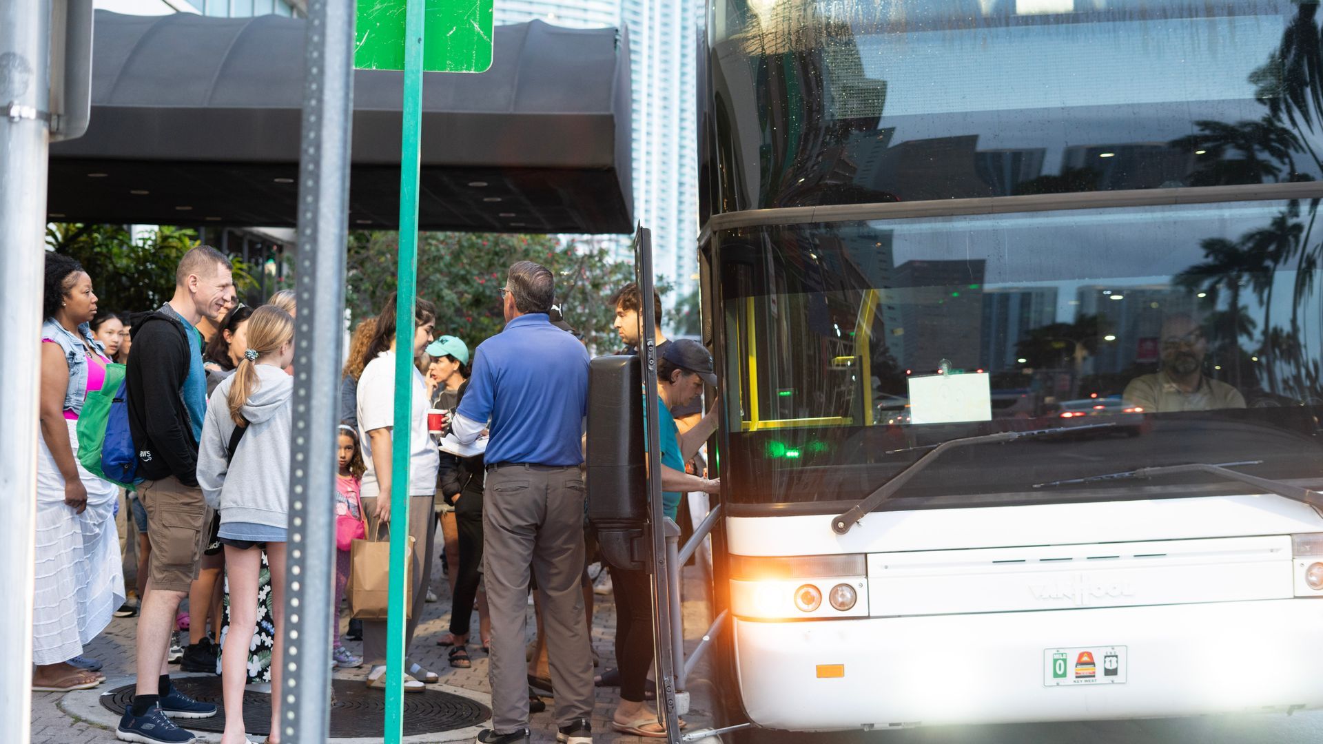 Guests boarding the Miami to Key West day trip bus at 7:15 AM