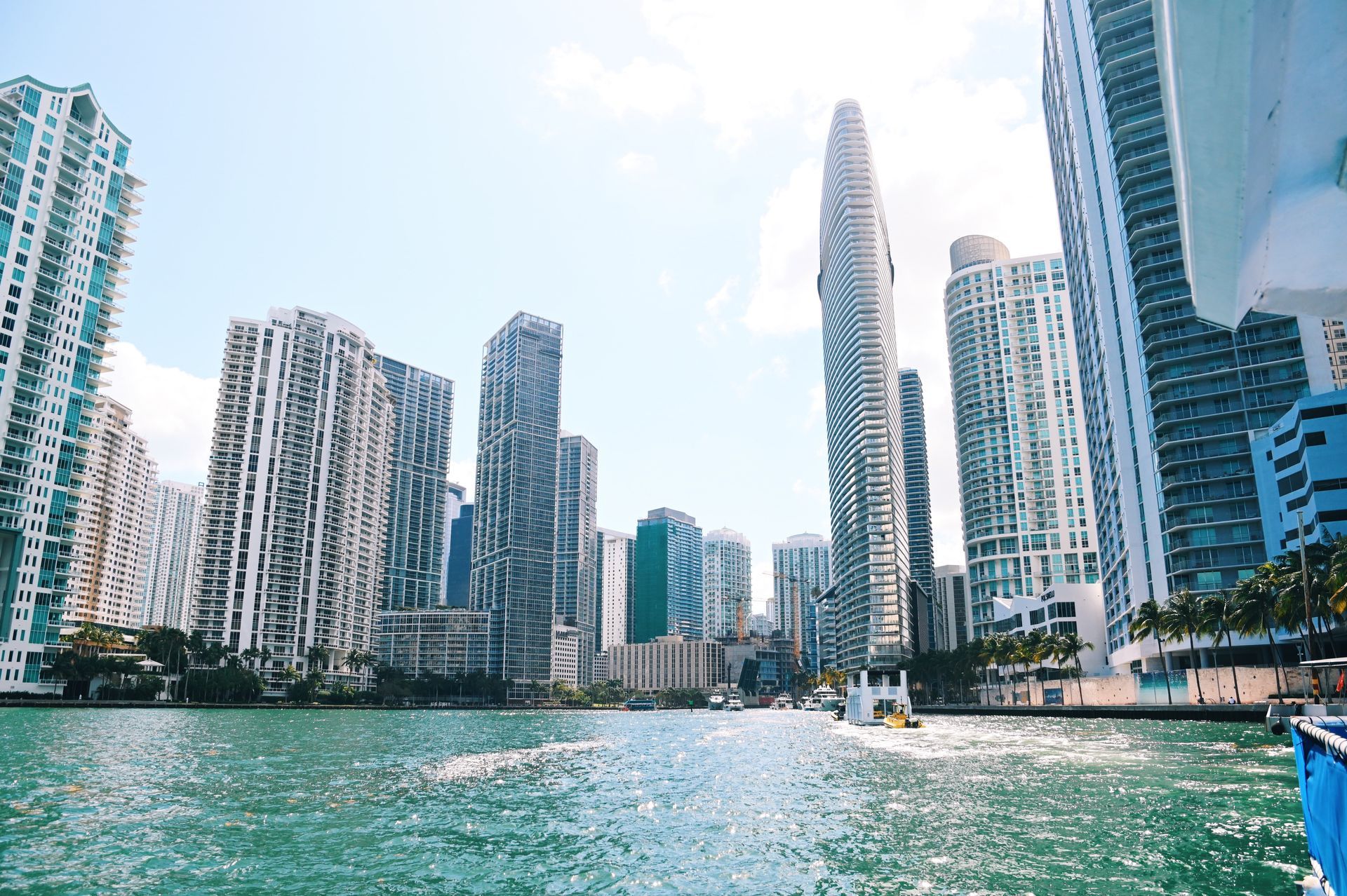 Sunlight shining between Miami skyscrapers viewed from Biscayne Bay β a favorite photo spot mentioned in Reviews