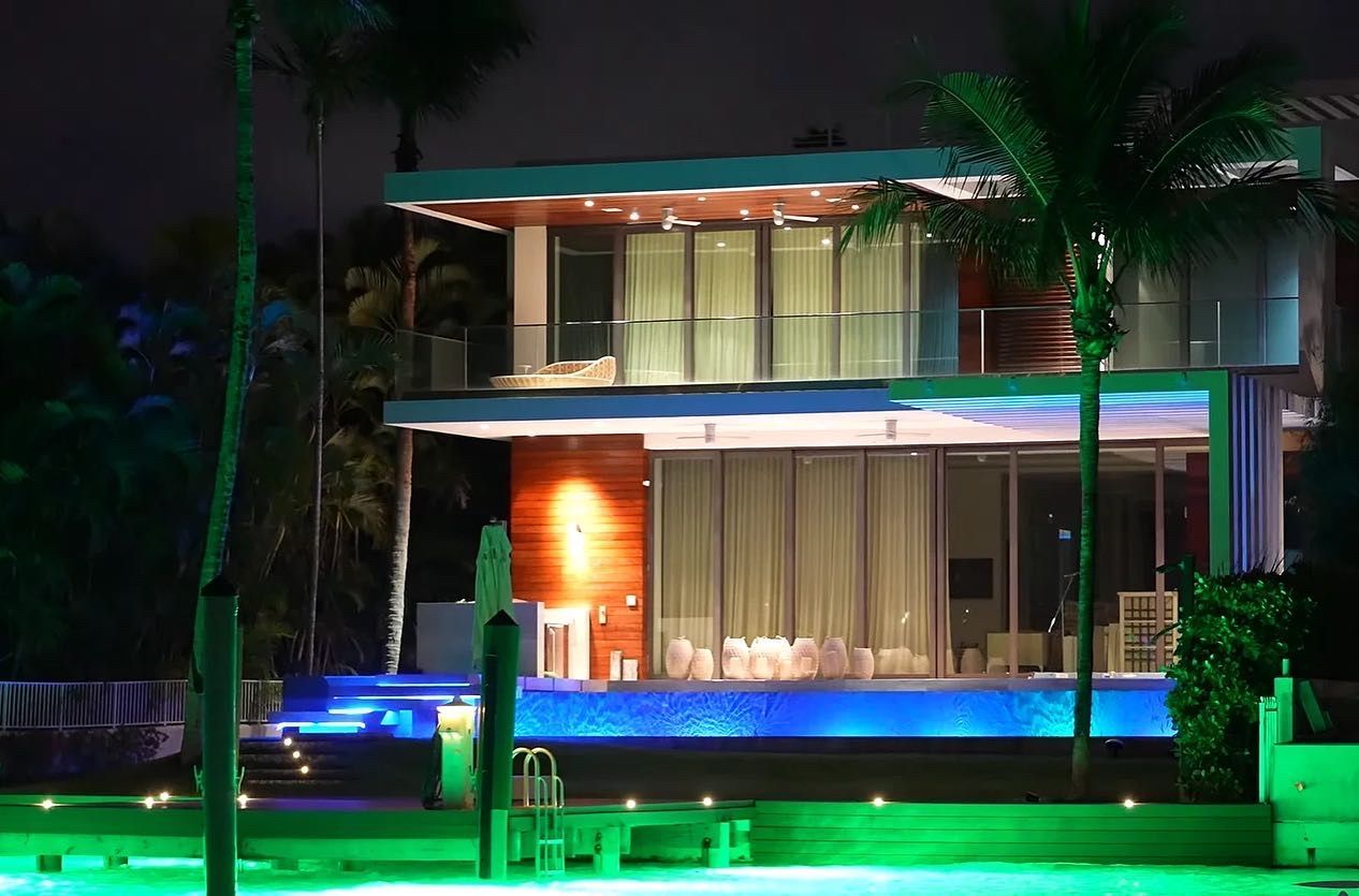 Star Island Mansion at night