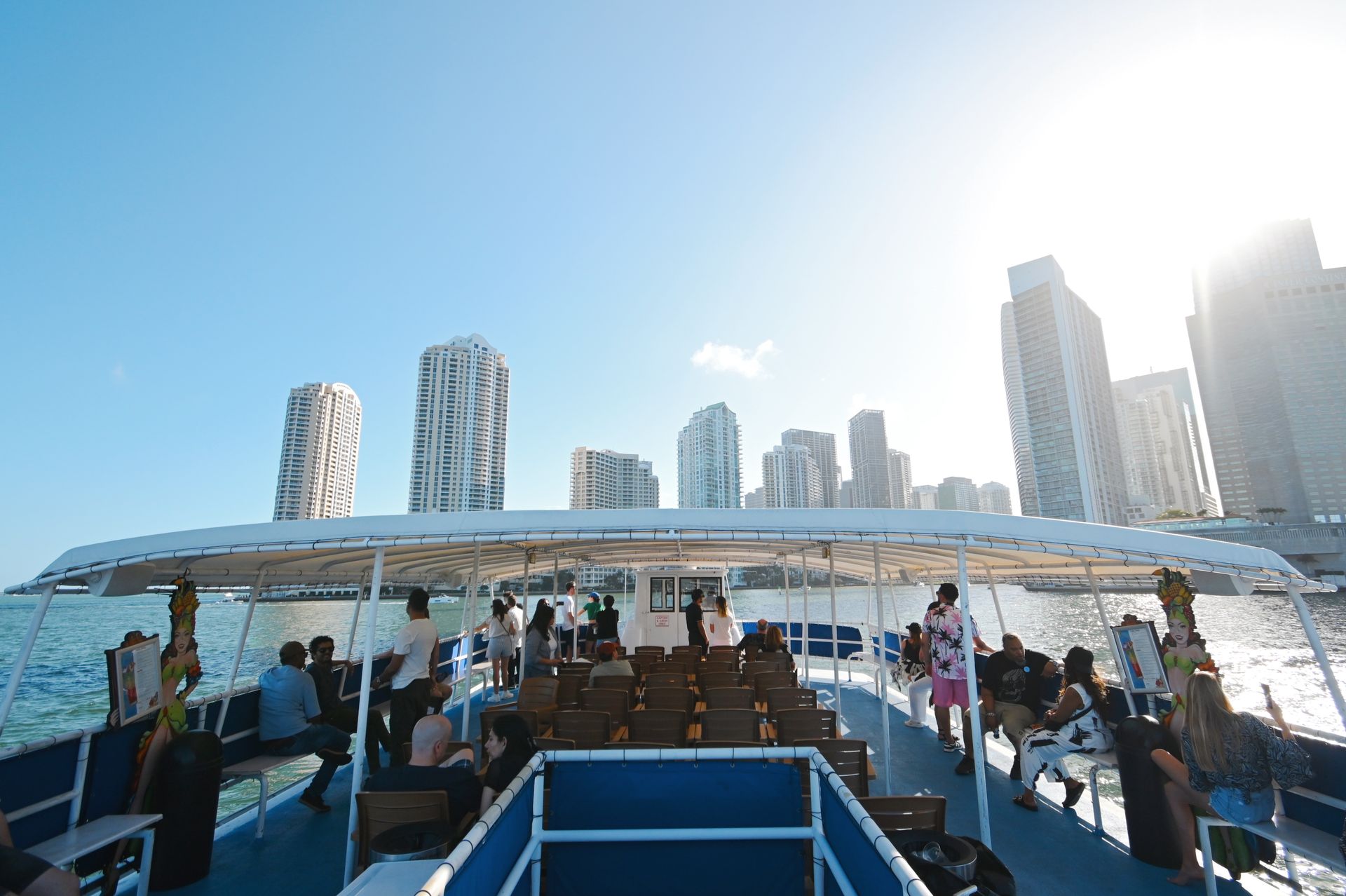 Open air top deck of the Miami boat Cruise