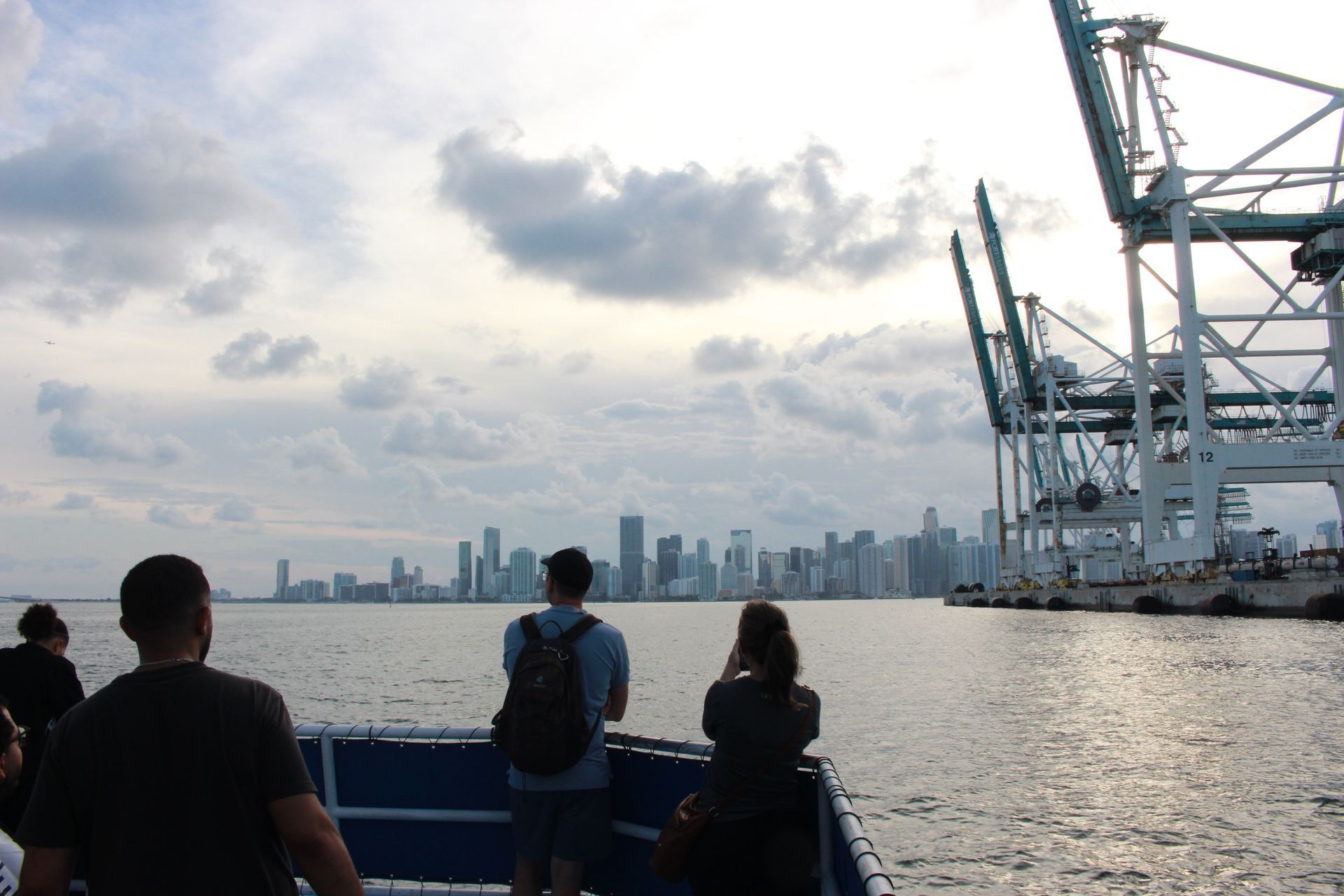 Port of Miami on the Right hand Side, seen daily on each schedule departure time of the Miami Skyline Boat Tour Schedule from Bayside 