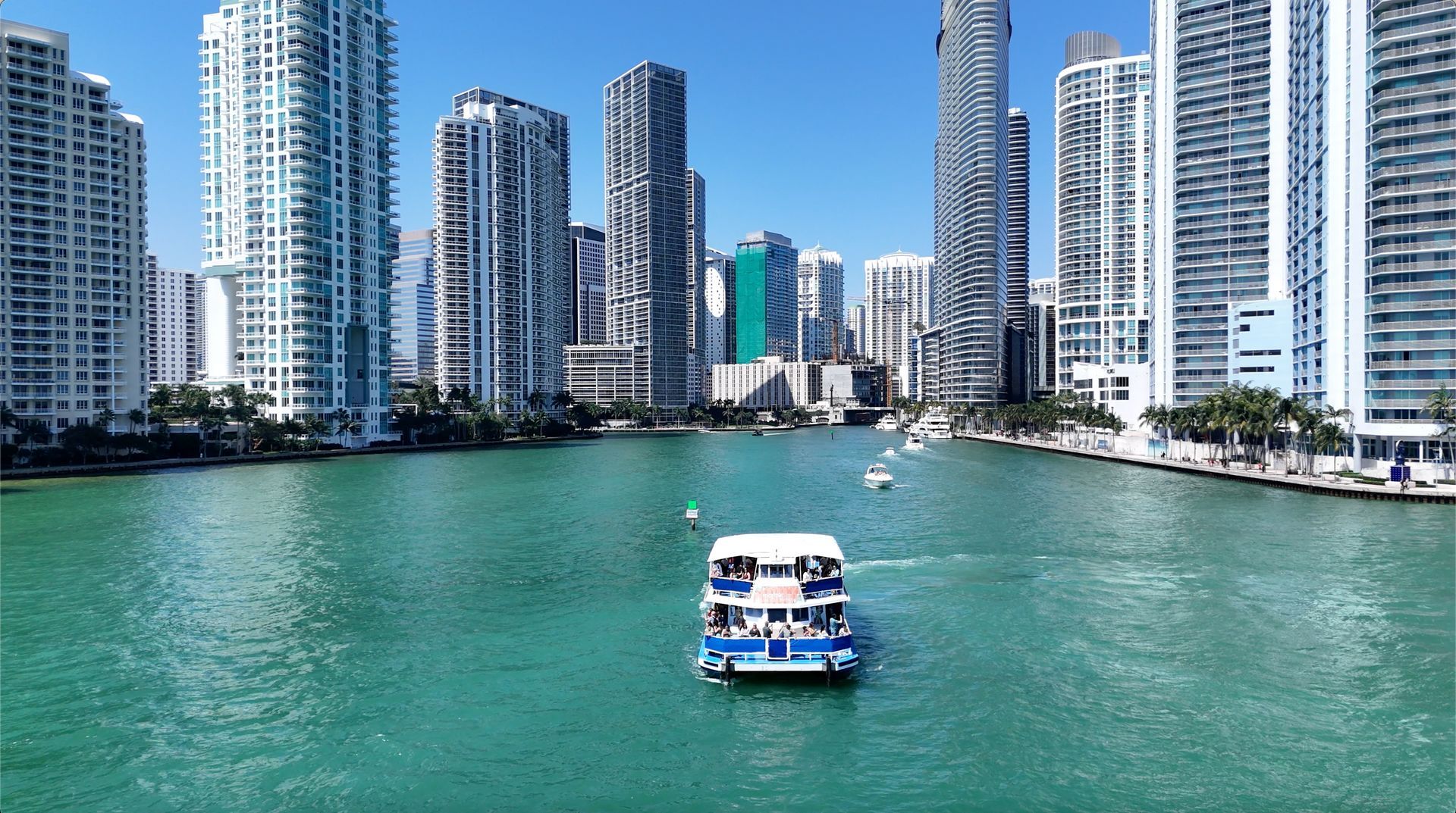 Miami five Skyline Cruise with the Miami River skyline shown on this picture