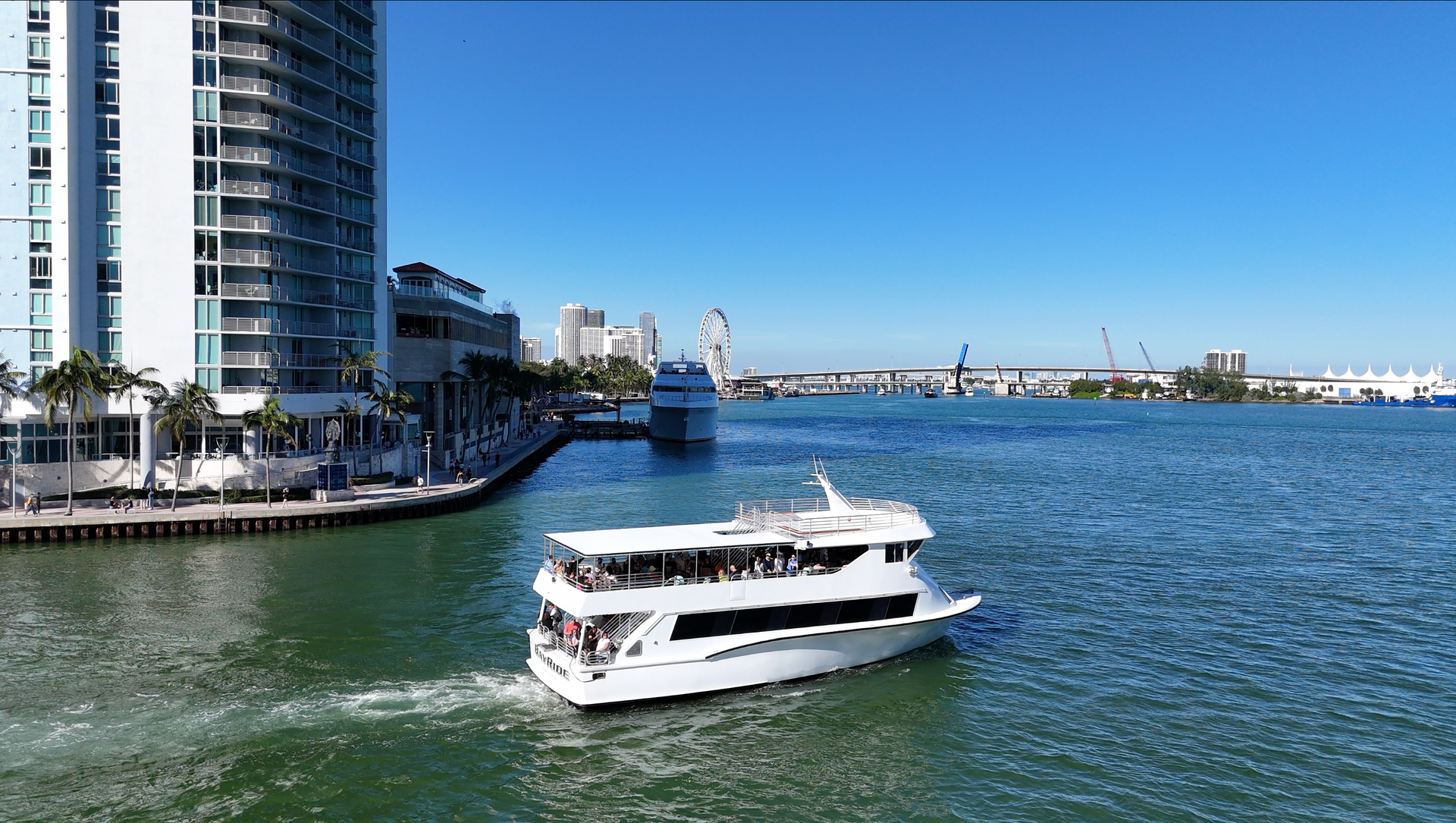 The Miami Boat Tour from Biscayne Bay, we see Miami Beach, South Beach, Downtown Miami, and much more, with a cash bar and light snacks for purchase at the Bar.