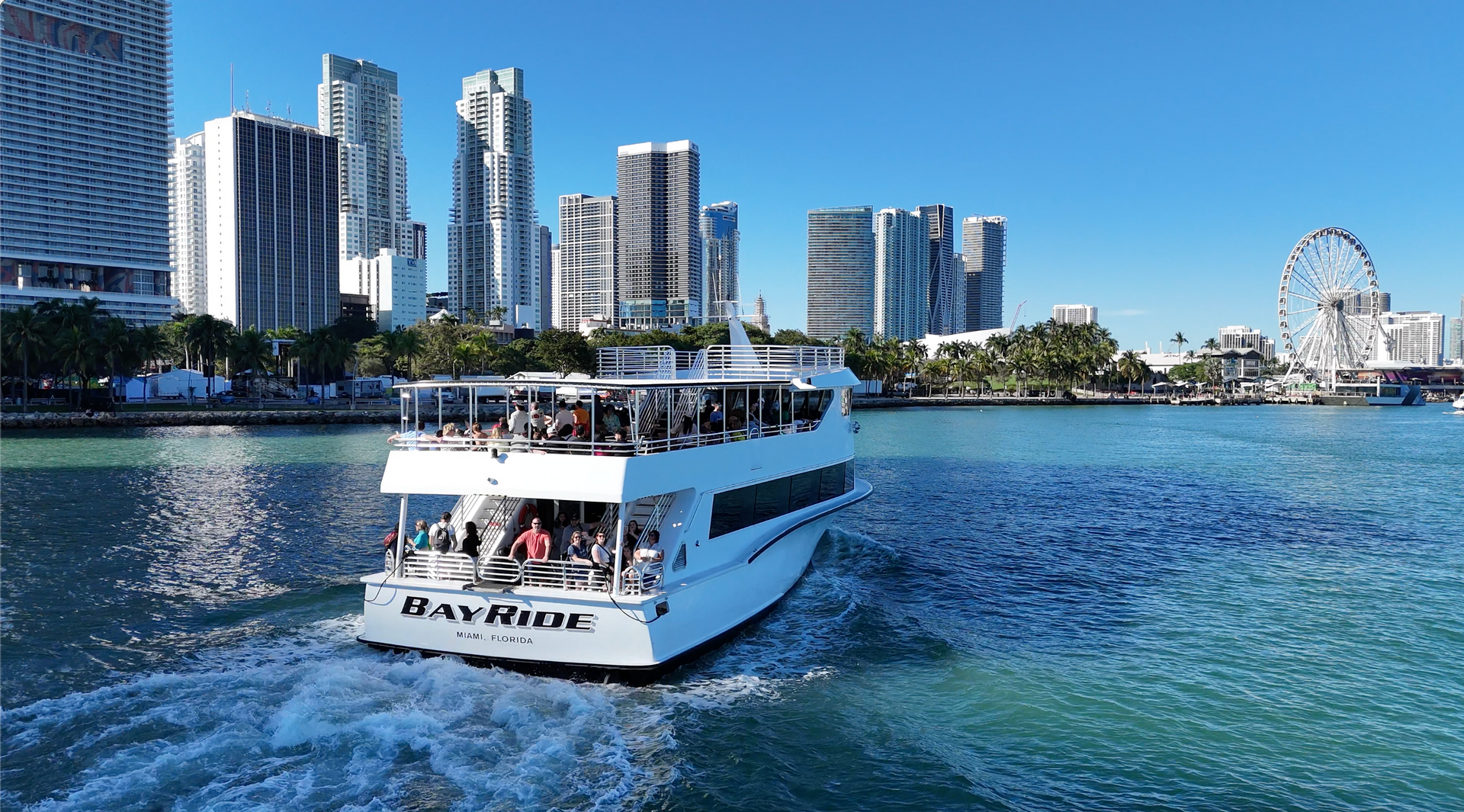 Miami Skyline cruises, official partners of Bayride Tours, with the best tour guide on board. Yes, we do see cruise ships on the tour.