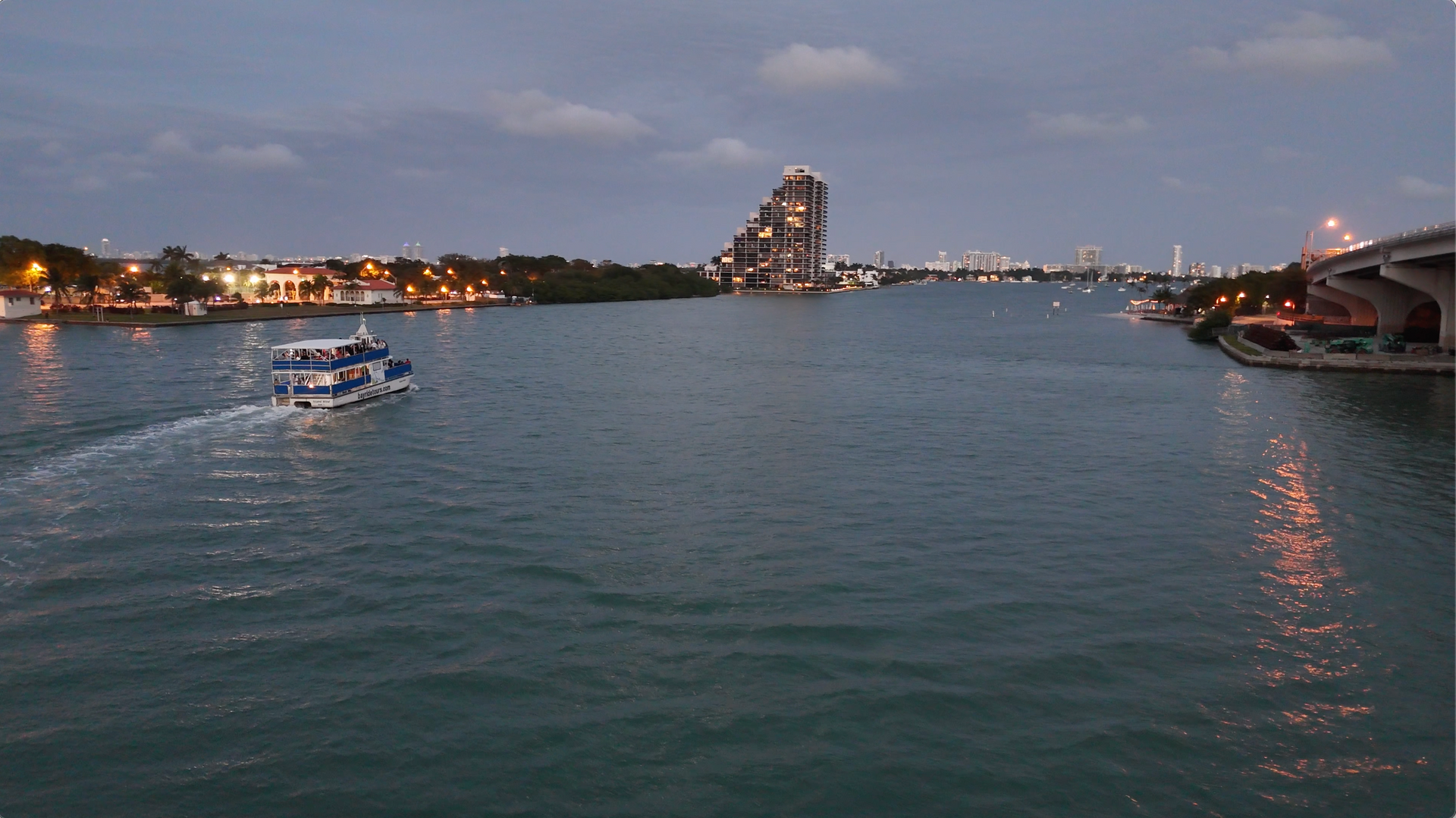 a Miami Boat cruise during a Sunset in Miami.