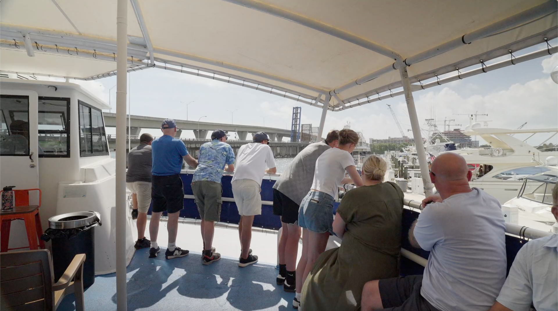 Group enjoying the Miami Skyline Sightseeing Cruise & Millionaire Houses from the top deck