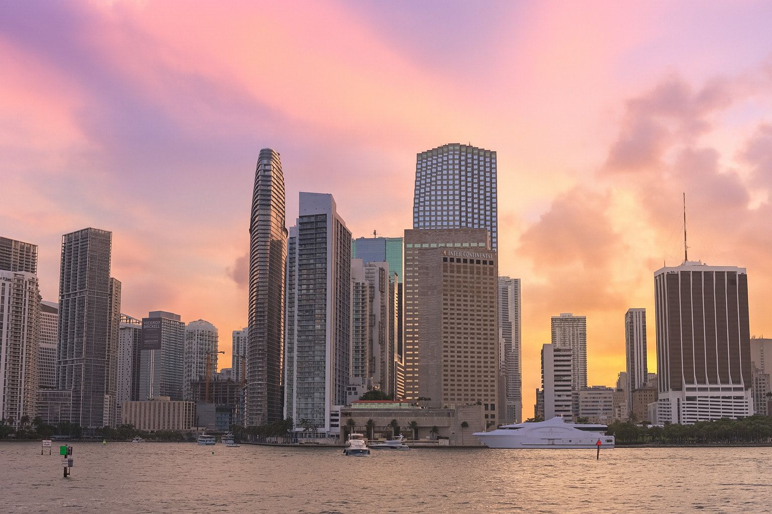 Downtown Miami skyline at dusk
