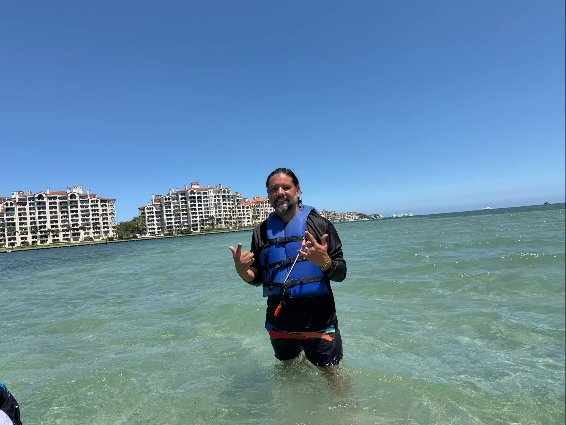 Guest enjoying the Biscayne Bay sandbar during a guided Miami Jet Ski Rentals from Bayside experience