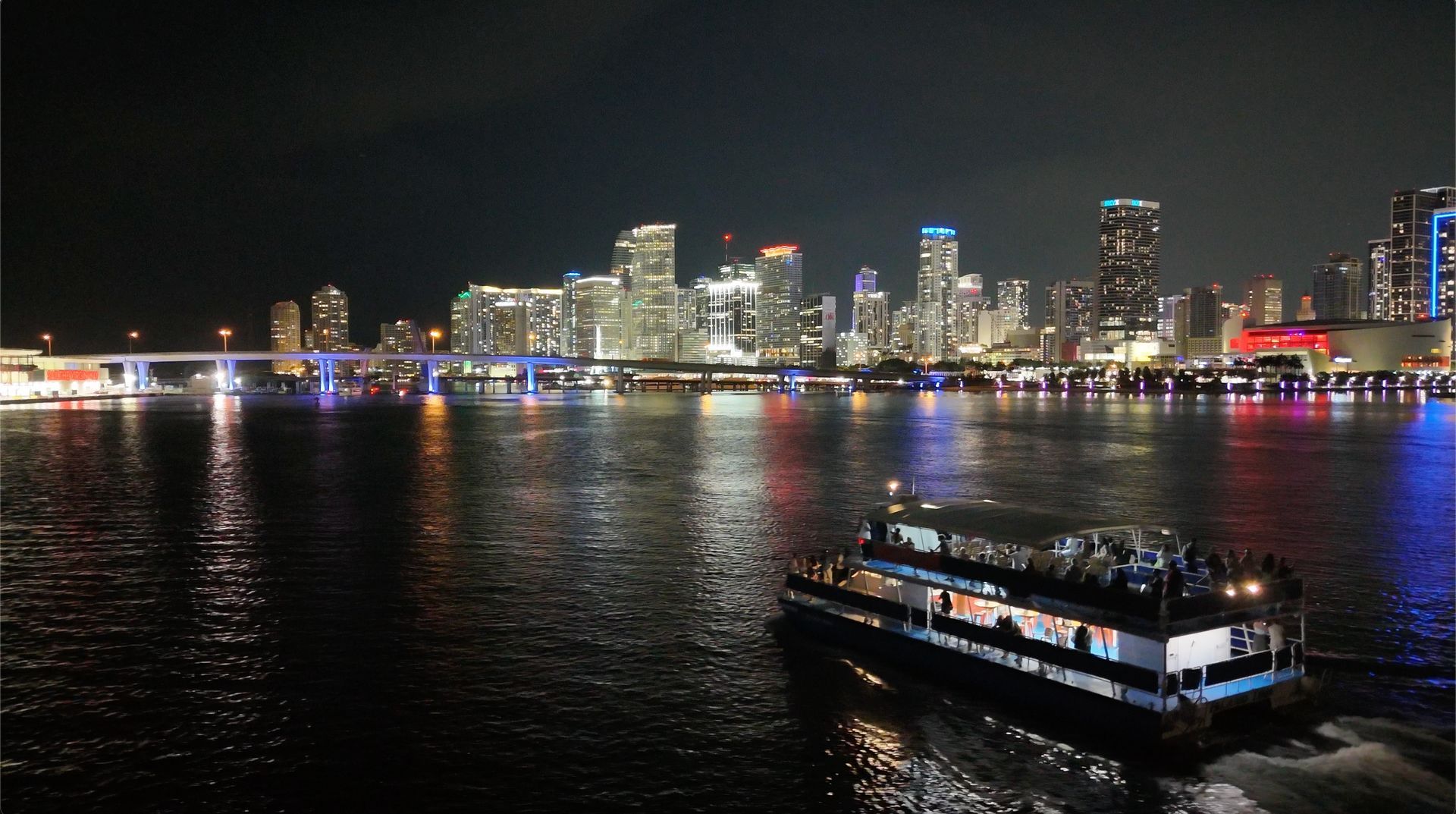 Skyline Views at night on a sightseeing cruise