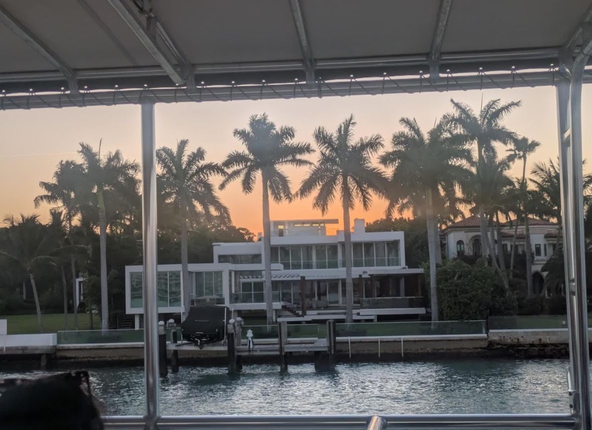 Miami Boat Cruise of Celebrity Mansion during Sunset in Miami