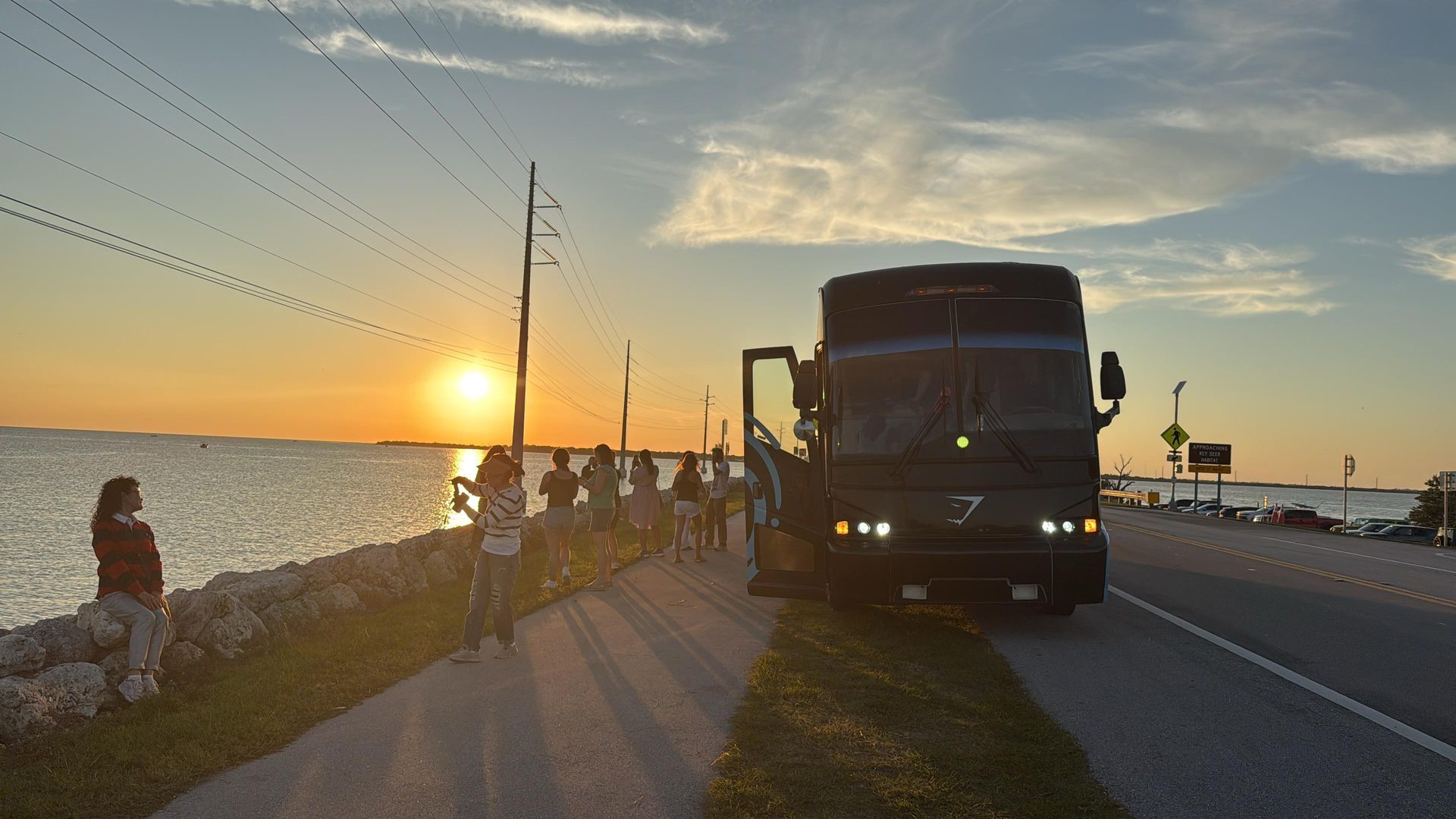 Winter sunset stop during the Miami to Key West bus tour near Marathon in the Florida Keys
