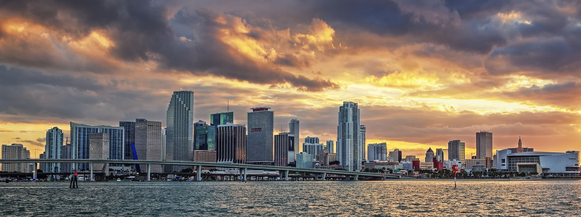 Miami Skyline seen during the Sunset in Miami boat tour