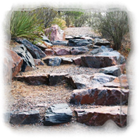 a staircase made of rocks in the desert