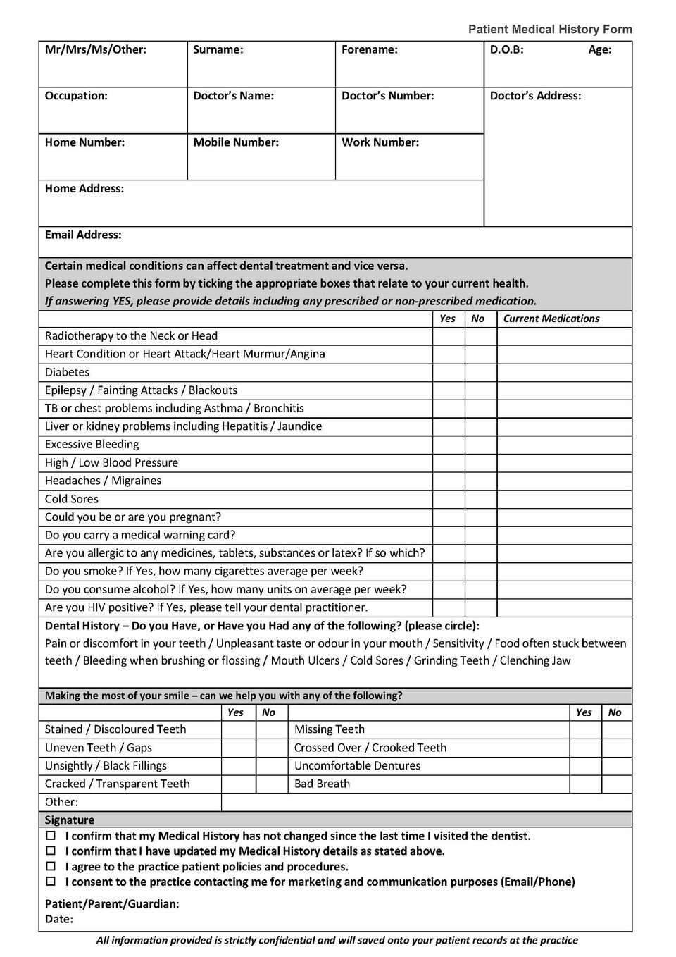 Medical History Form