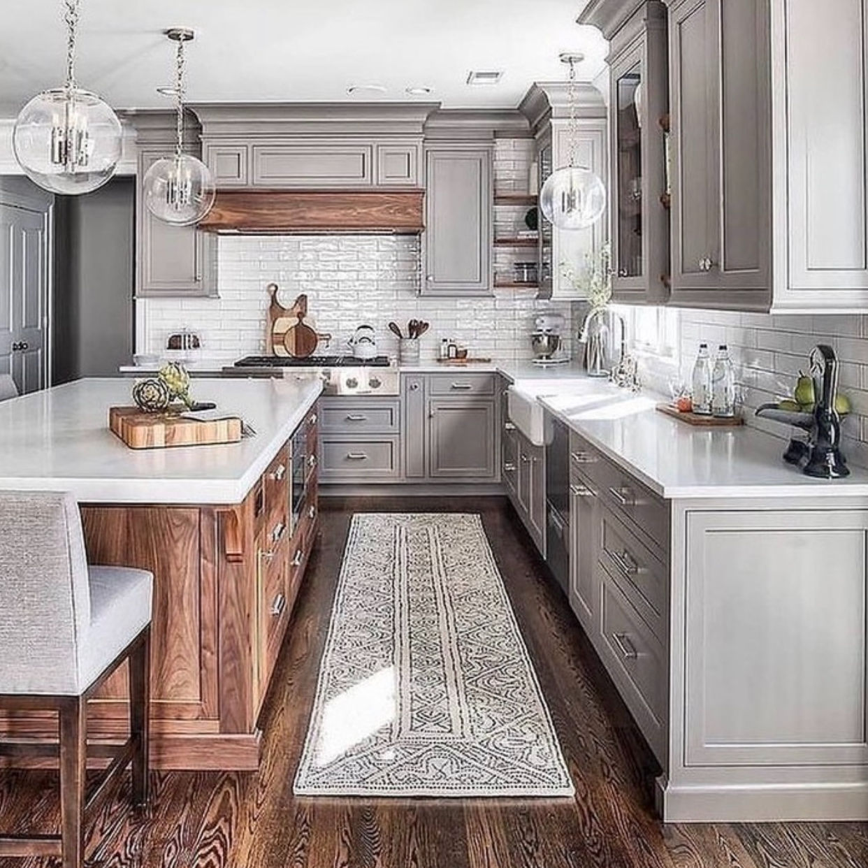 gray and wood accent kitchen