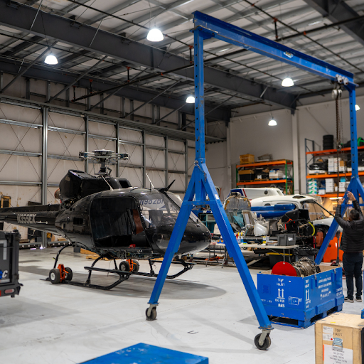  FAA-certified helicopter maintenance on an AS350 with Safran engine components inside Black Mountai