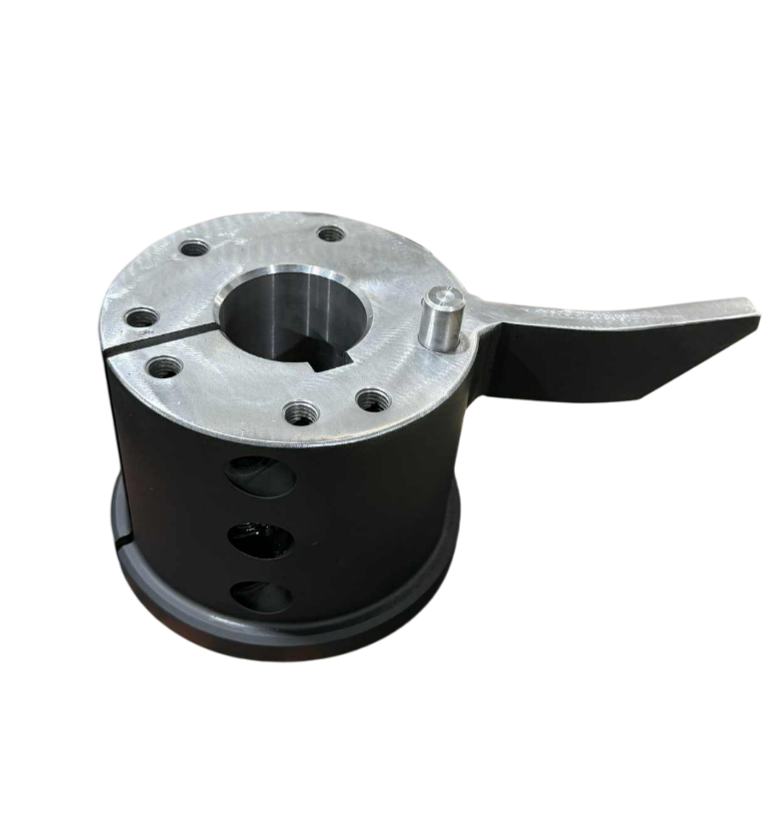 Orange, large, toothed auger used in agricultural machinery.