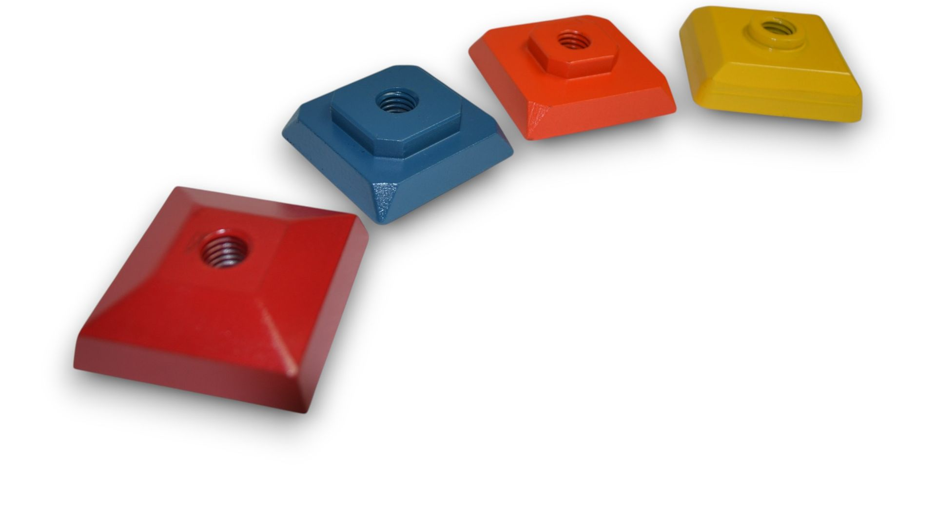 Orange, cone-shaped drum with spiked projections, likely for agricultural or industrial use.