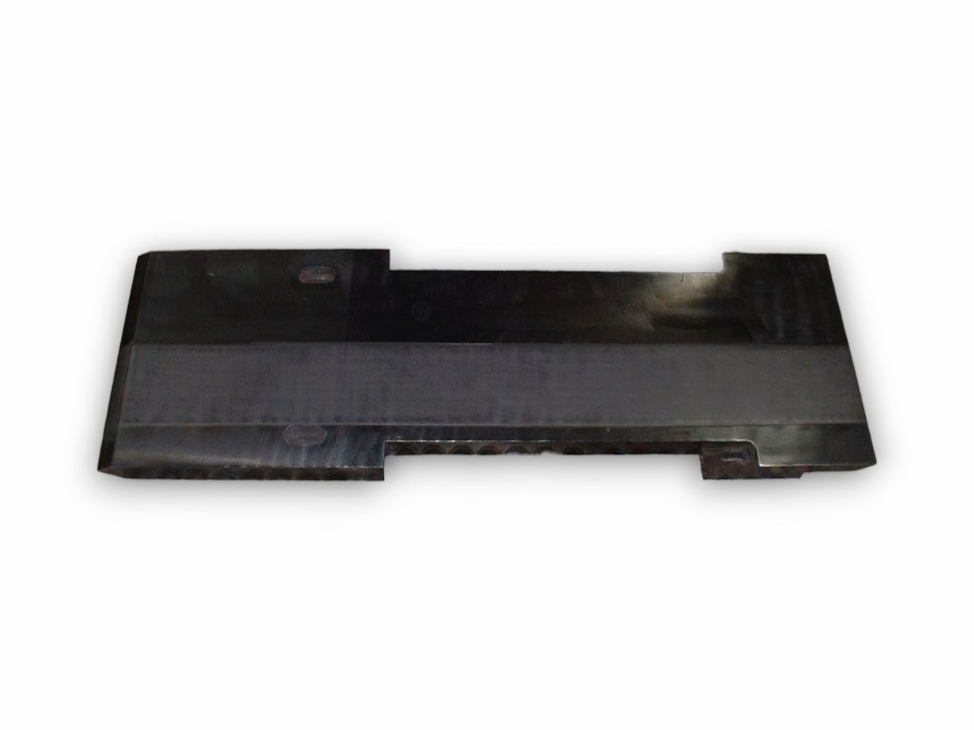 Black metal laptop bottom case with a textured center.