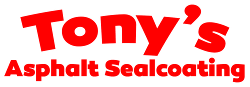 A red logo for tony 's asphalt sealcoating