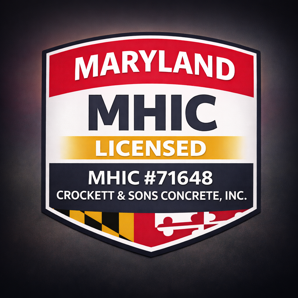 MHIC licensed contractor Crockett & Sons Concrete Maryland Home Improvement Commission