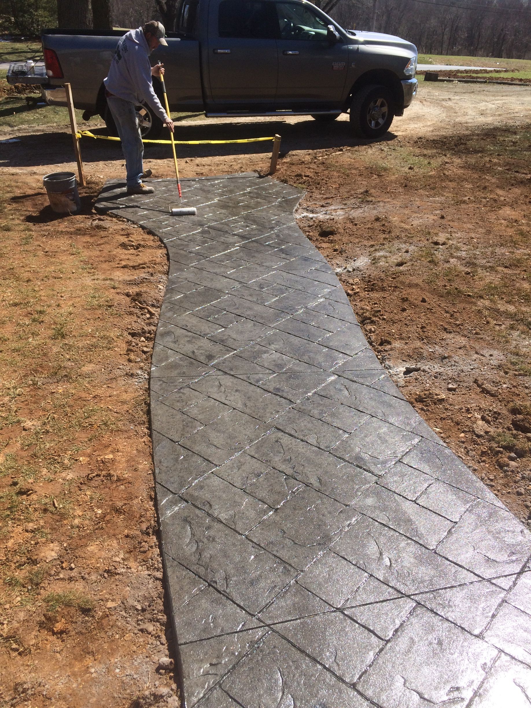 Stamped Concrete sidewalk in grey Ashlar Slate completed in Oxford, Pa