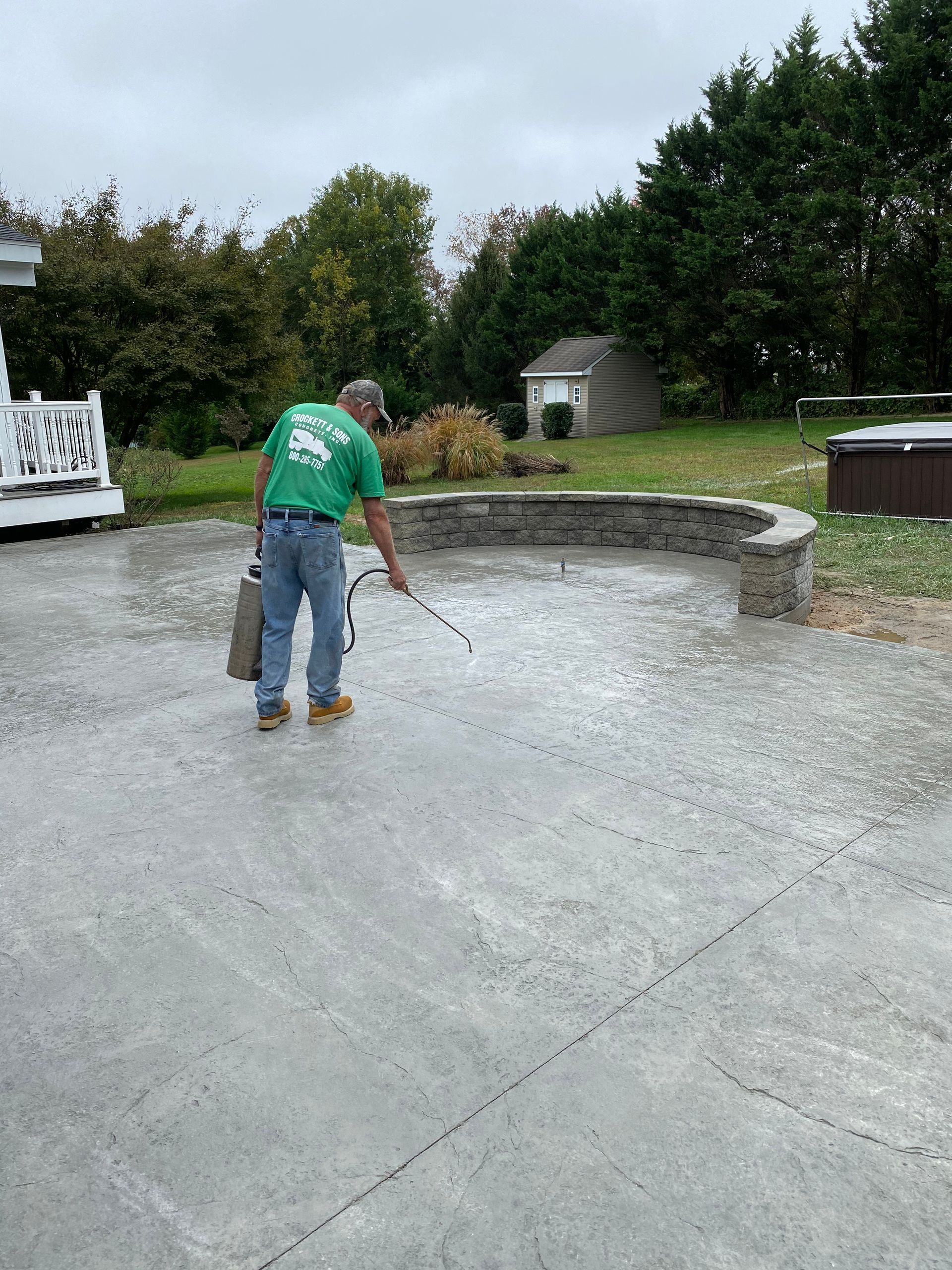 Decorative Stamped Concrete Patio and Sitting Wall Installed by Crockett & Sons Concrete in Oxford, PA