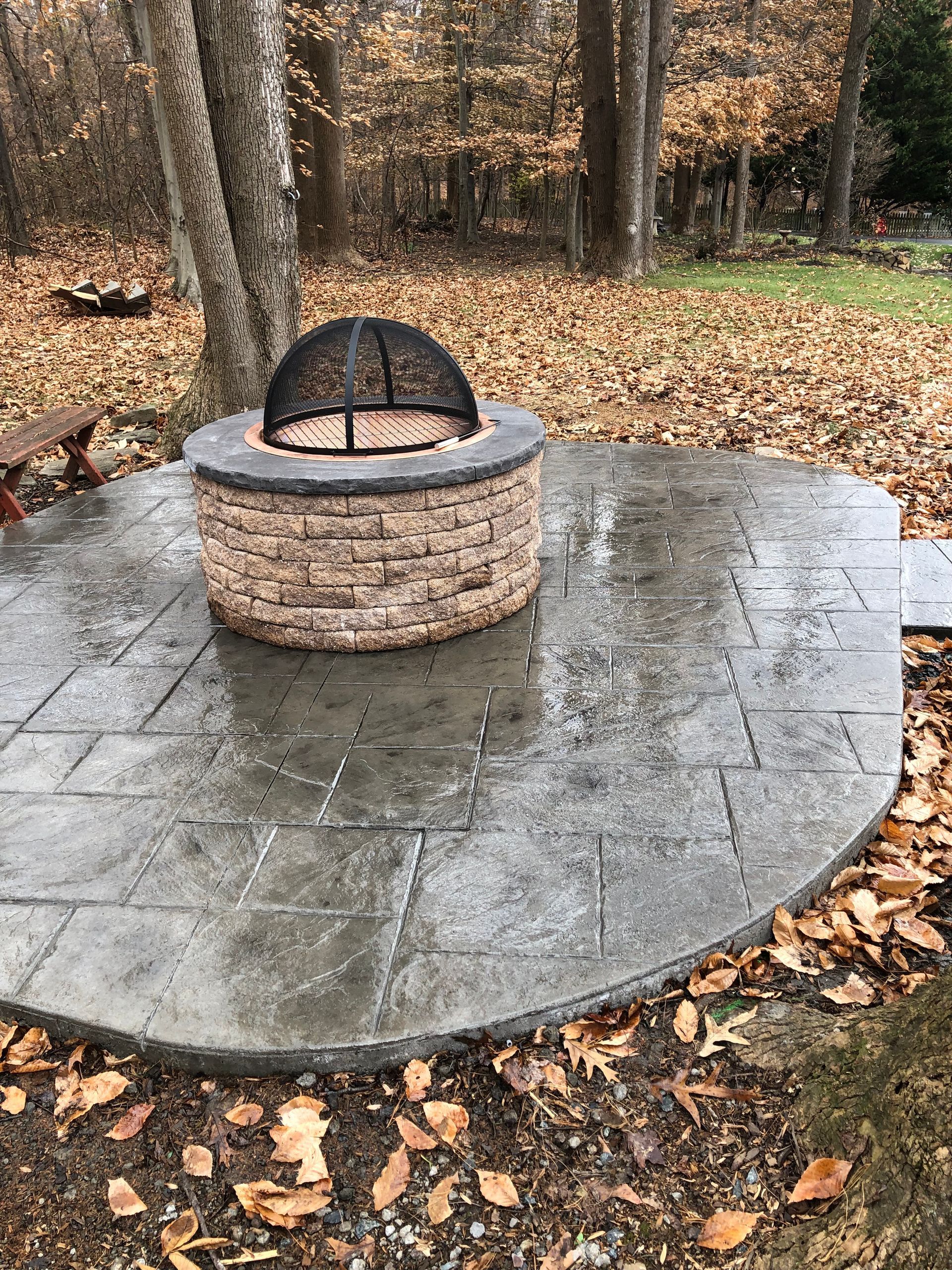 Stamped concrete patio and Fire pit installed in Abingdon, MD
