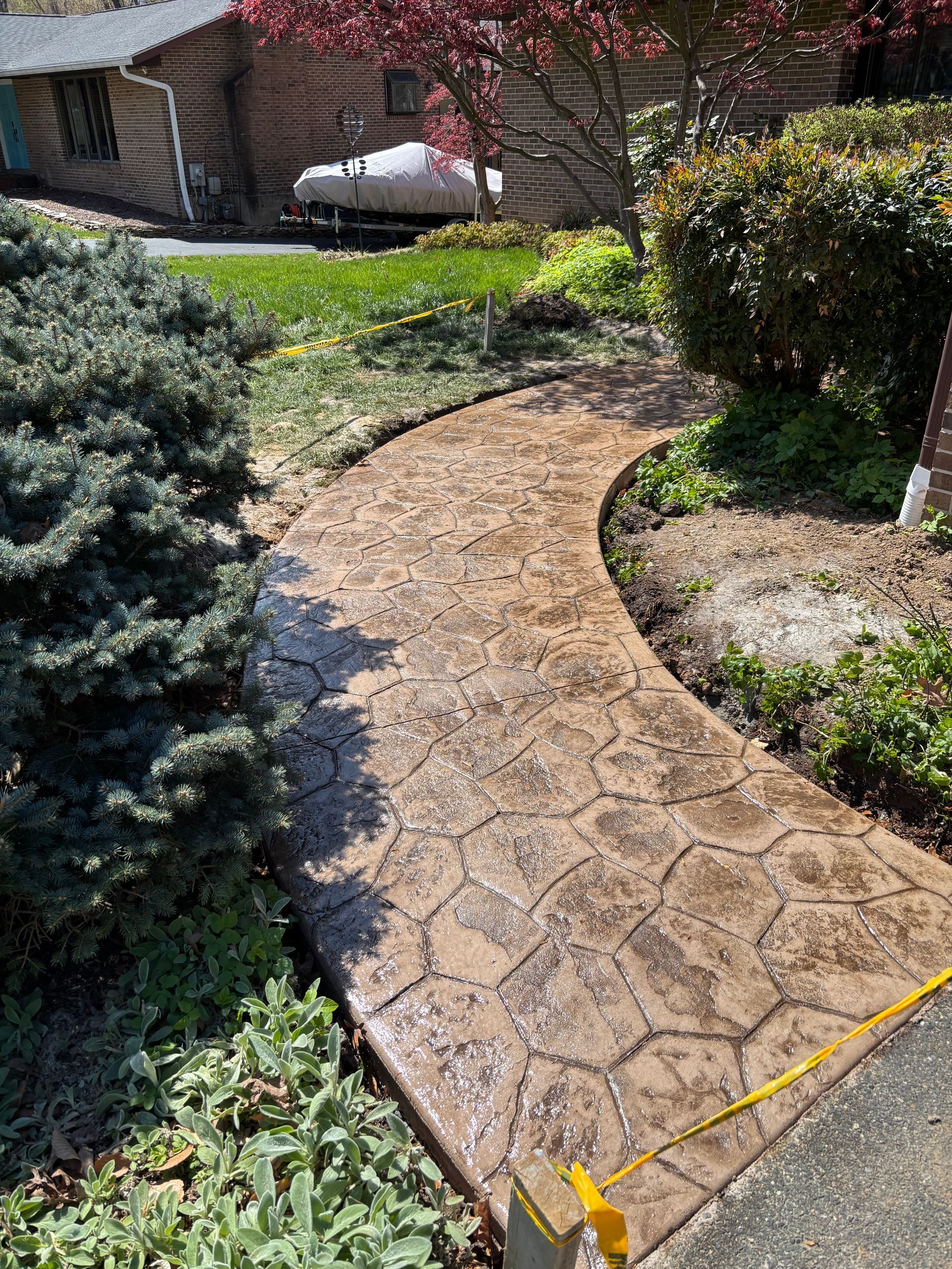 Brown stamped concrete walk in stone pattern completed in Bel Air, Md