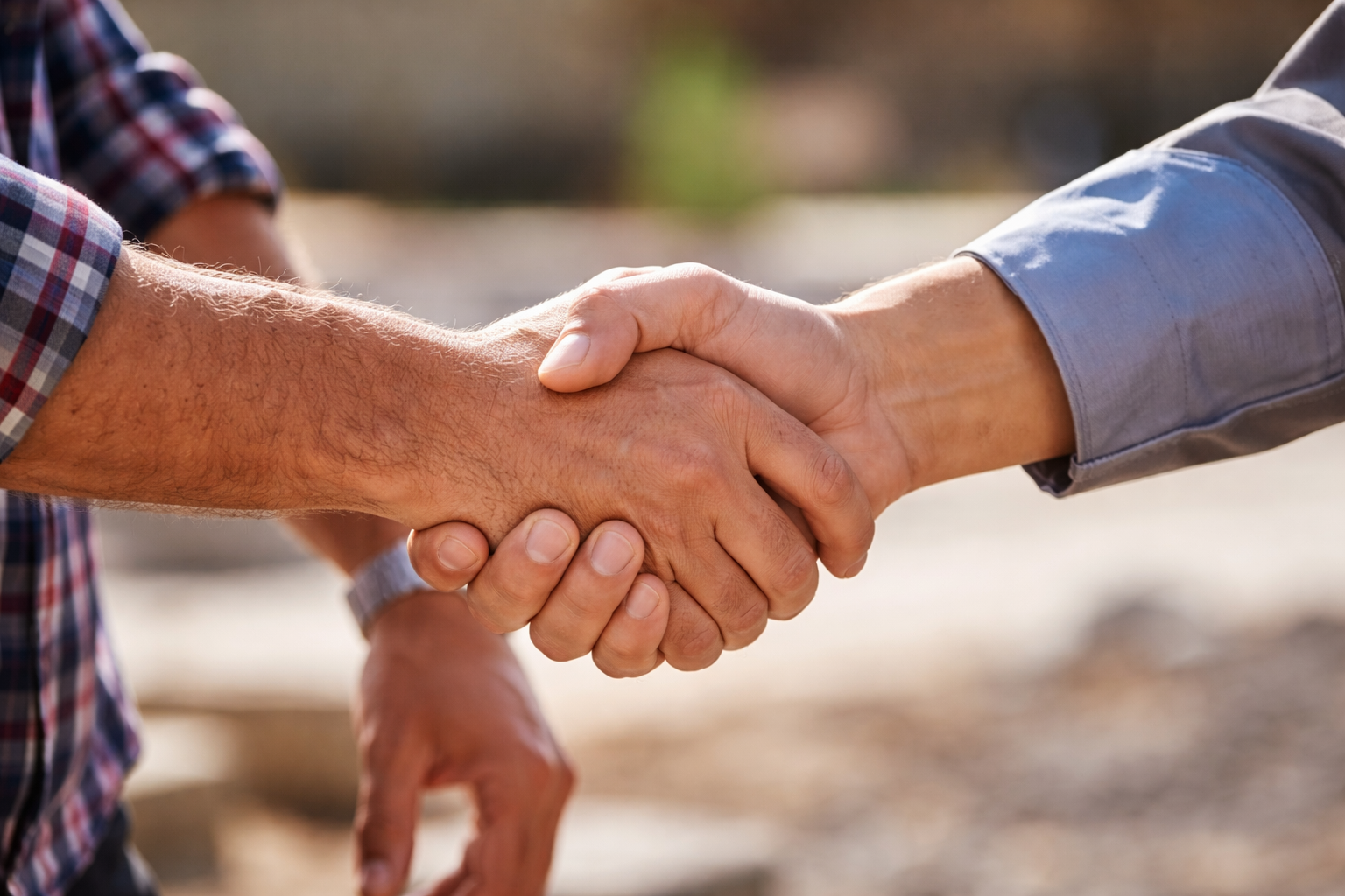Handshake between homeowner and licensed contractor representing trust and professional agreement