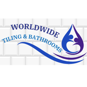 A logo for springtide bathrooms with a pink wave