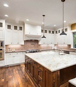 Wooden Cabinets and Counter with Marble Countertops - Stonehouse Tile & Marble in Cathedral City, CA