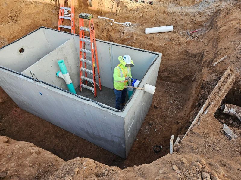 A Man Is Standing Inside Of A Large Concrete Tank