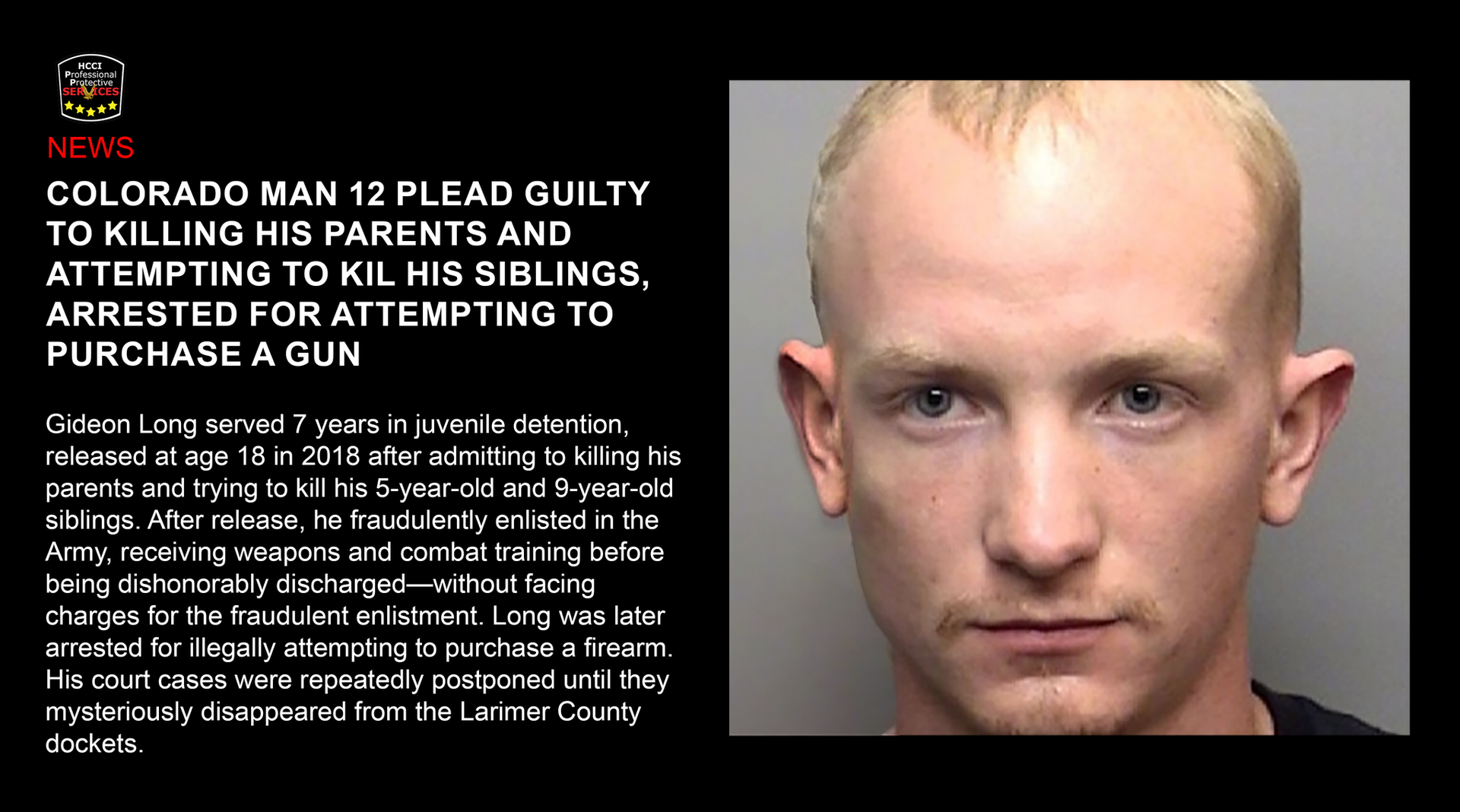 Mug shot and article about a man who killed his parents