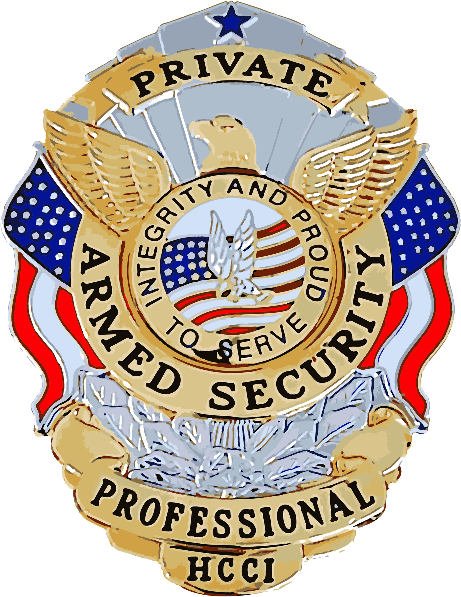 A badge that says private armed security professional hcci