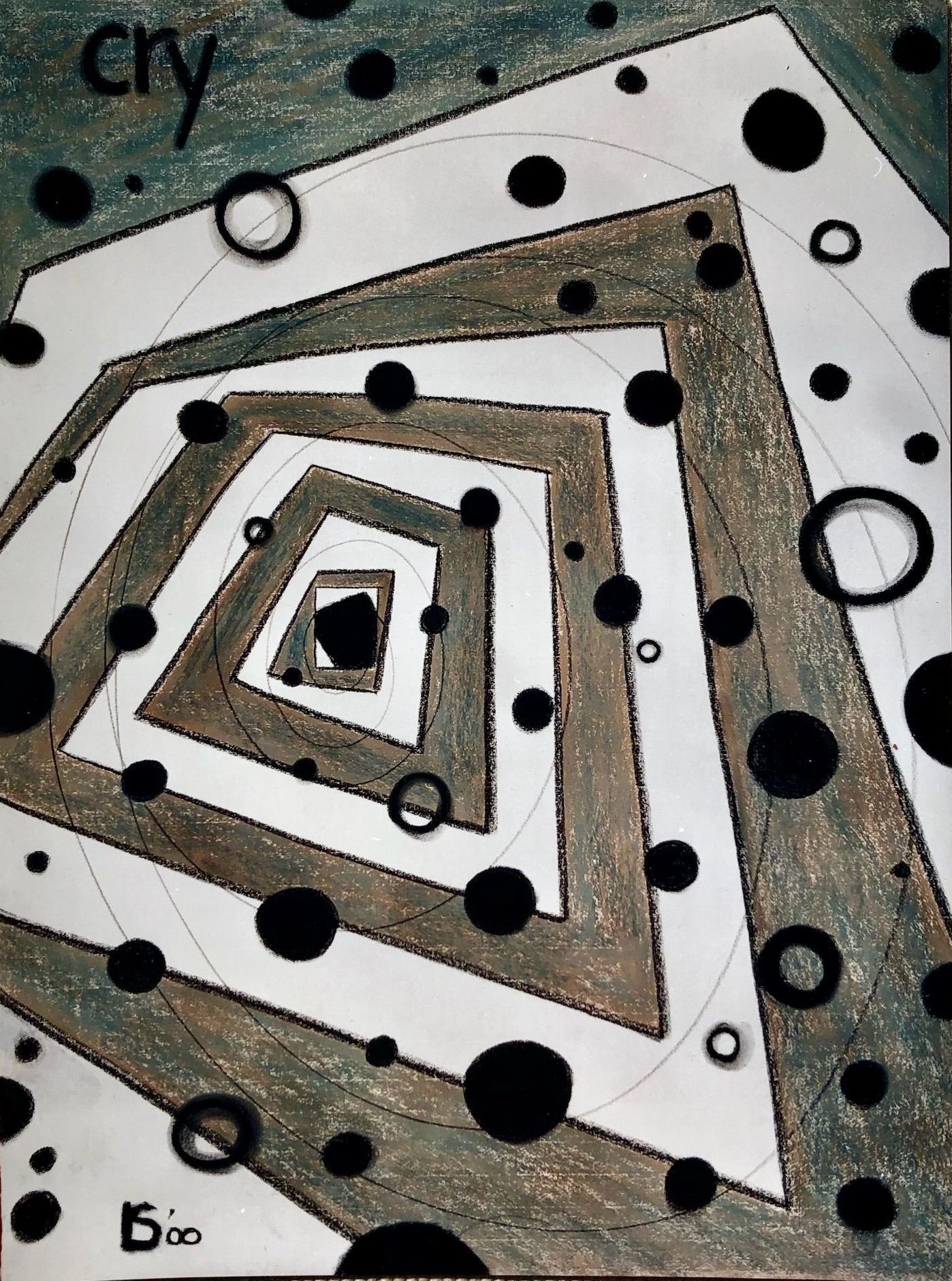 LS' 2000, CRY, chalk on paper, 123X95 CM.