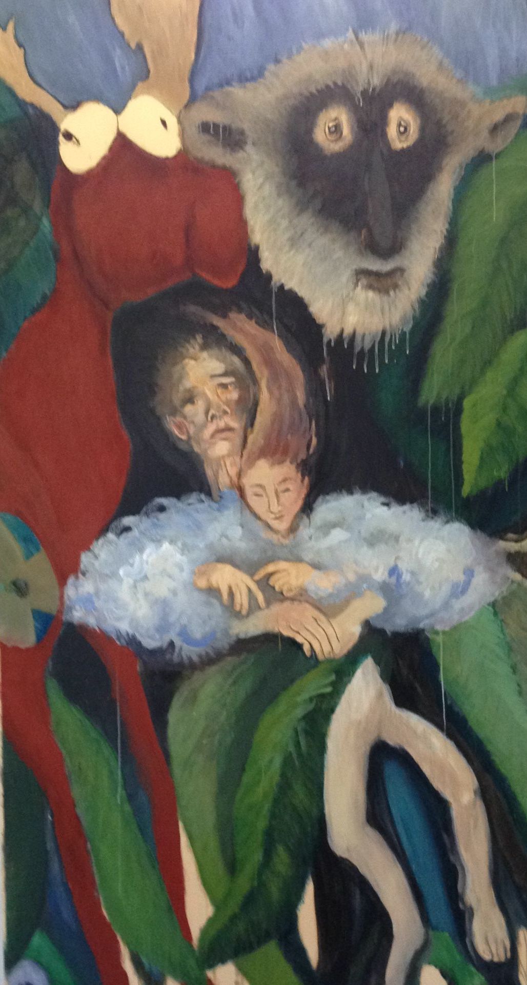 Linda Schregardus/ LS' 2018, Free Fall, acrylic paint on wood, 122 x 244 cm .