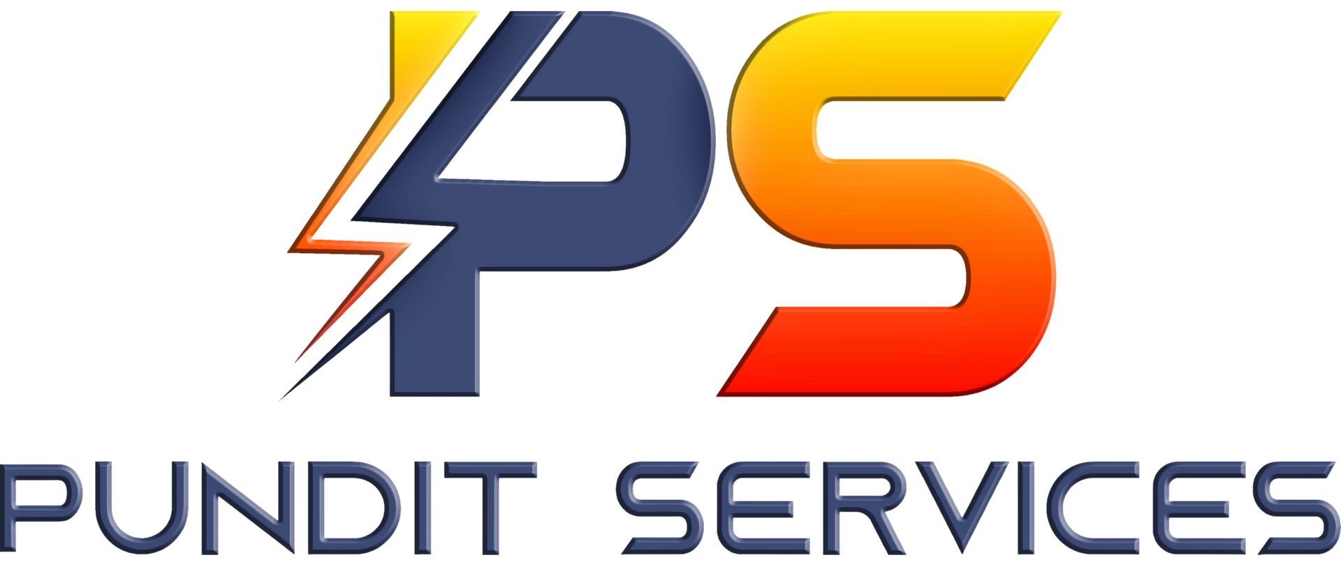 Logo for Pundit Services with blue, yellow, and red gradient letters and a lightning bolt.