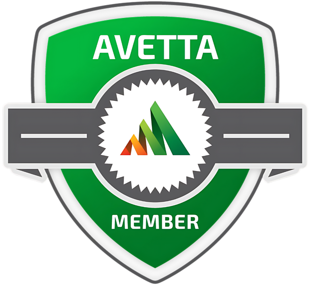 Avetta Member badge: green shield with a road, starburst, and logo.