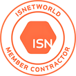 ISNetworld member contractor logo, orange and white. Features a hexagon with 