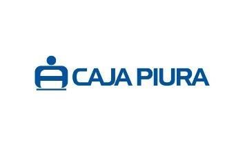 Logotipo azul de Caja Piura sobre fondo blanco