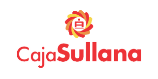 Logotipo de CajaSullana en rojo y naranja con un emblema estilizado sobre el nombre.